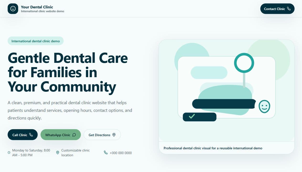 International Dental Clinic Demo hero section screenshot