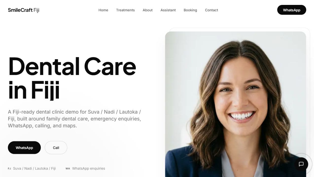 SmileCraft Dental Fiji hero section screenshot