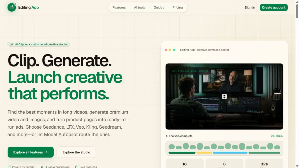 Editing App hero section screenshot