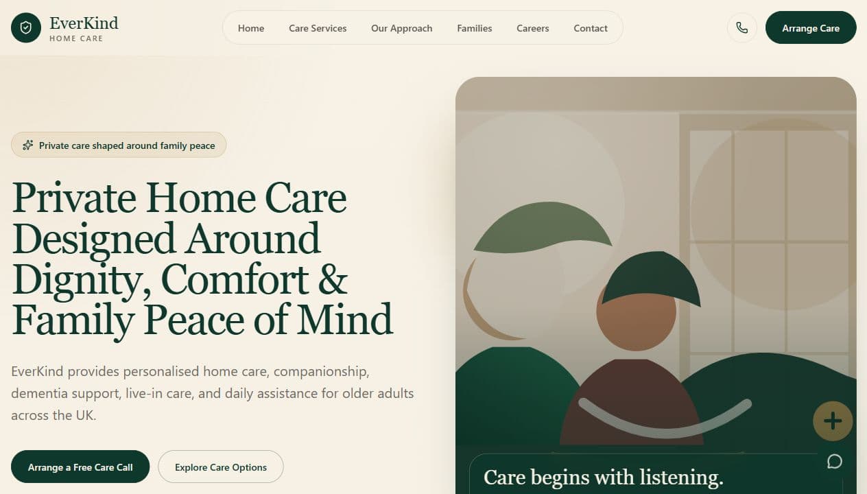 EverKind Home Care hero section screenshot