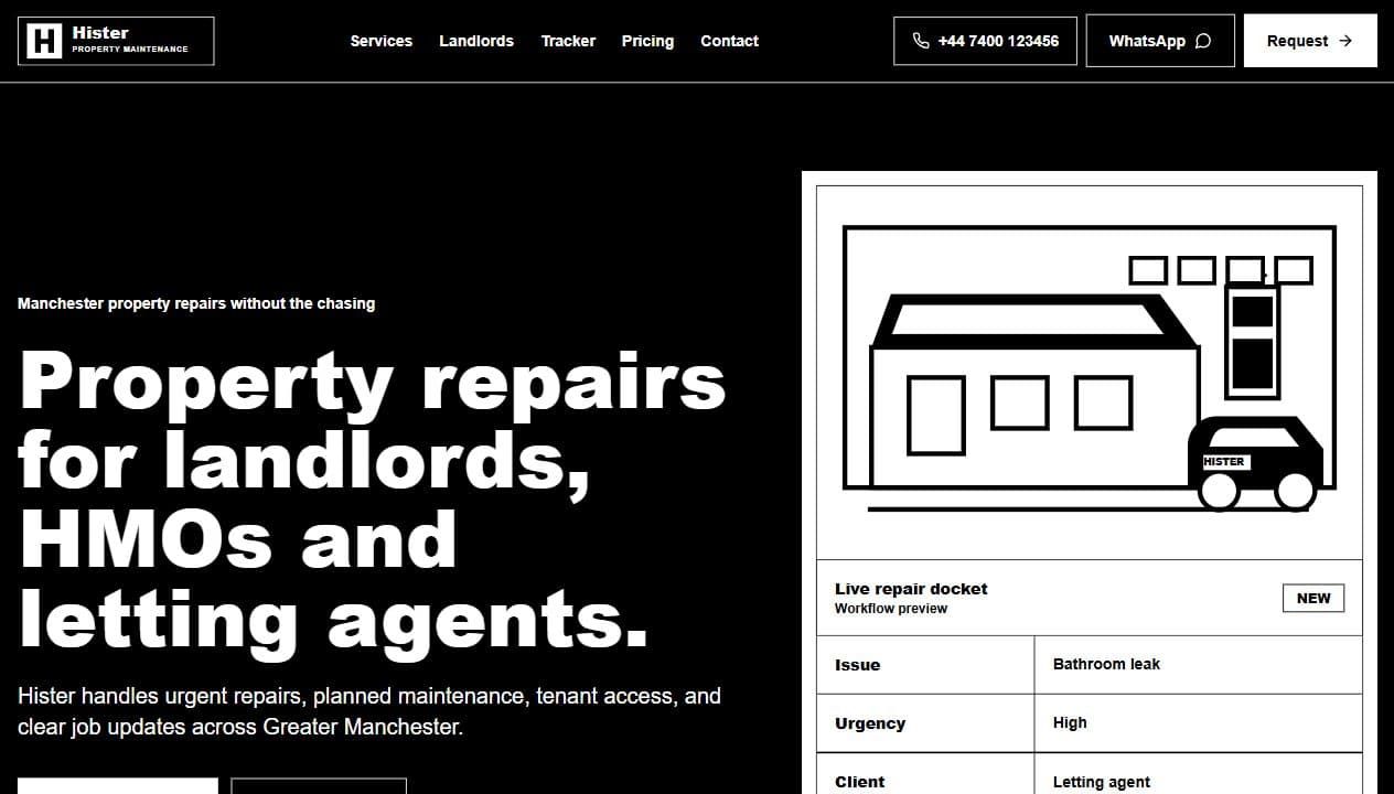 Hister Property Maintenance hero section screenshot