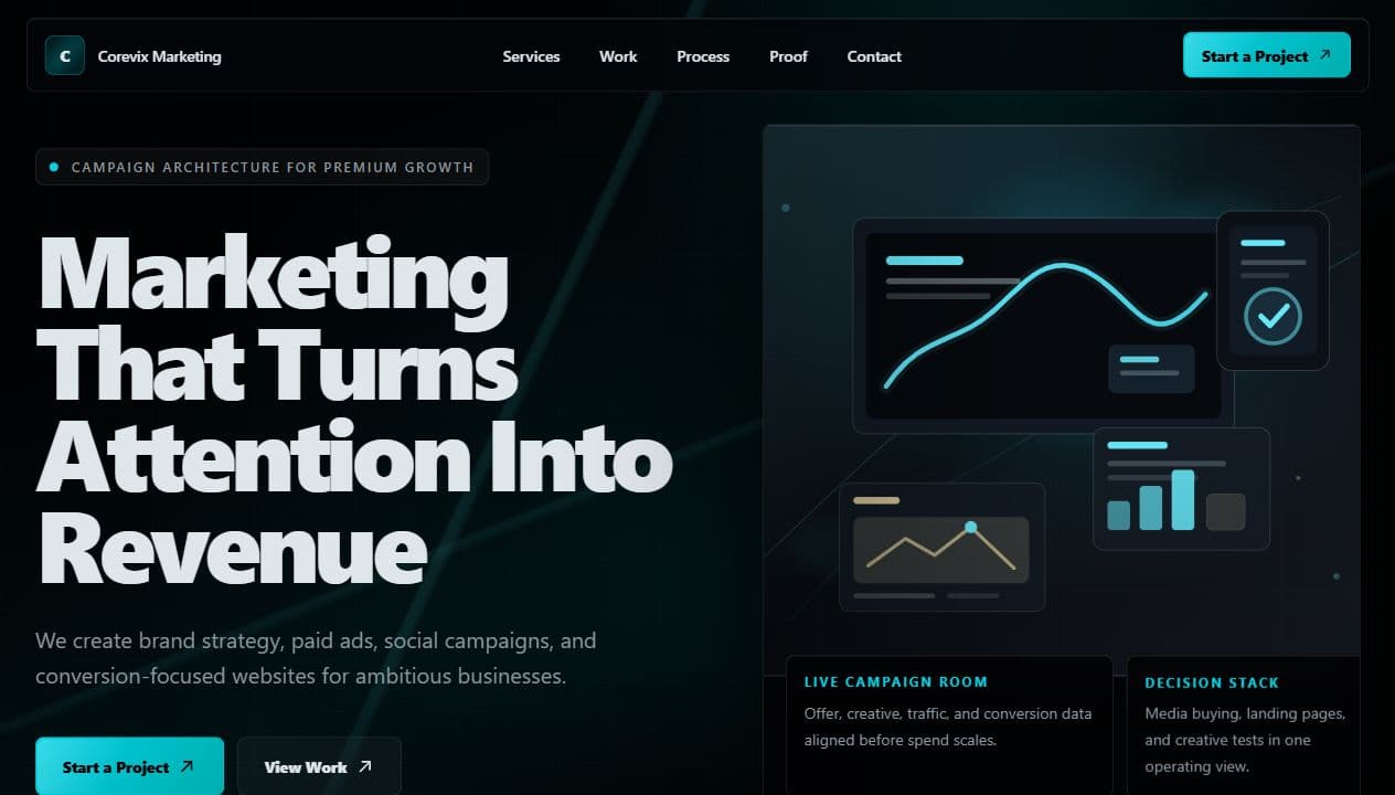 Corevix Marketing hero section screenshot