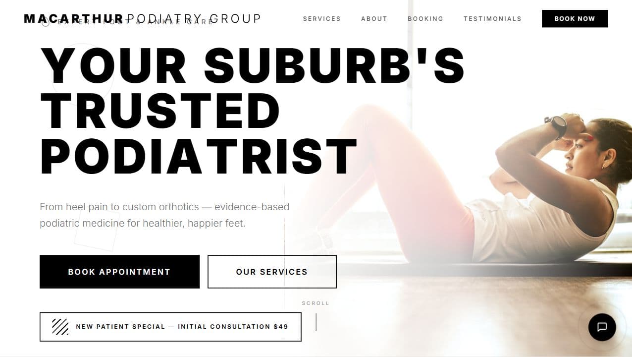 Macarthur Podiatry Group hero section screenshot